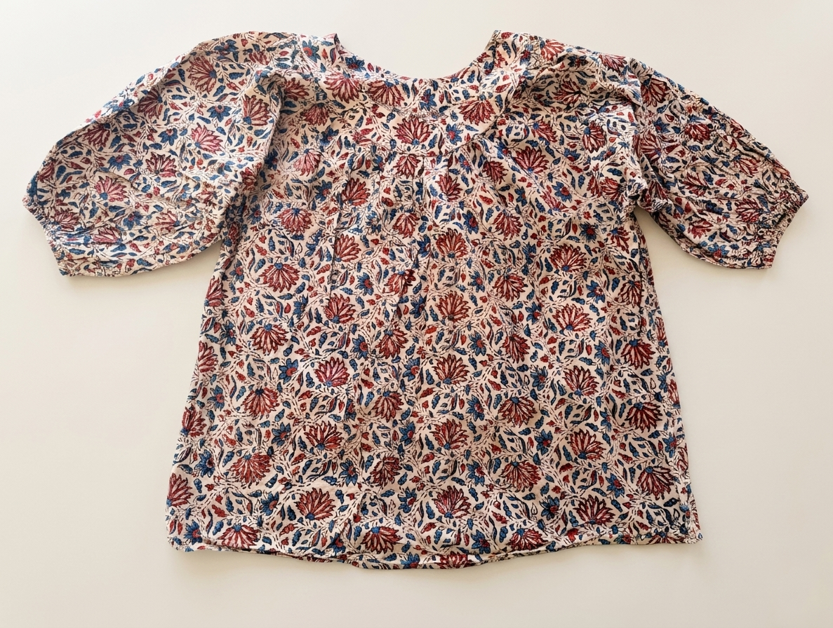Block Printed Cotton Pleated Top