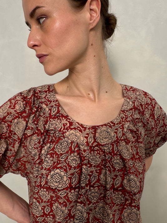 Block Printed Cotton Pleated Top