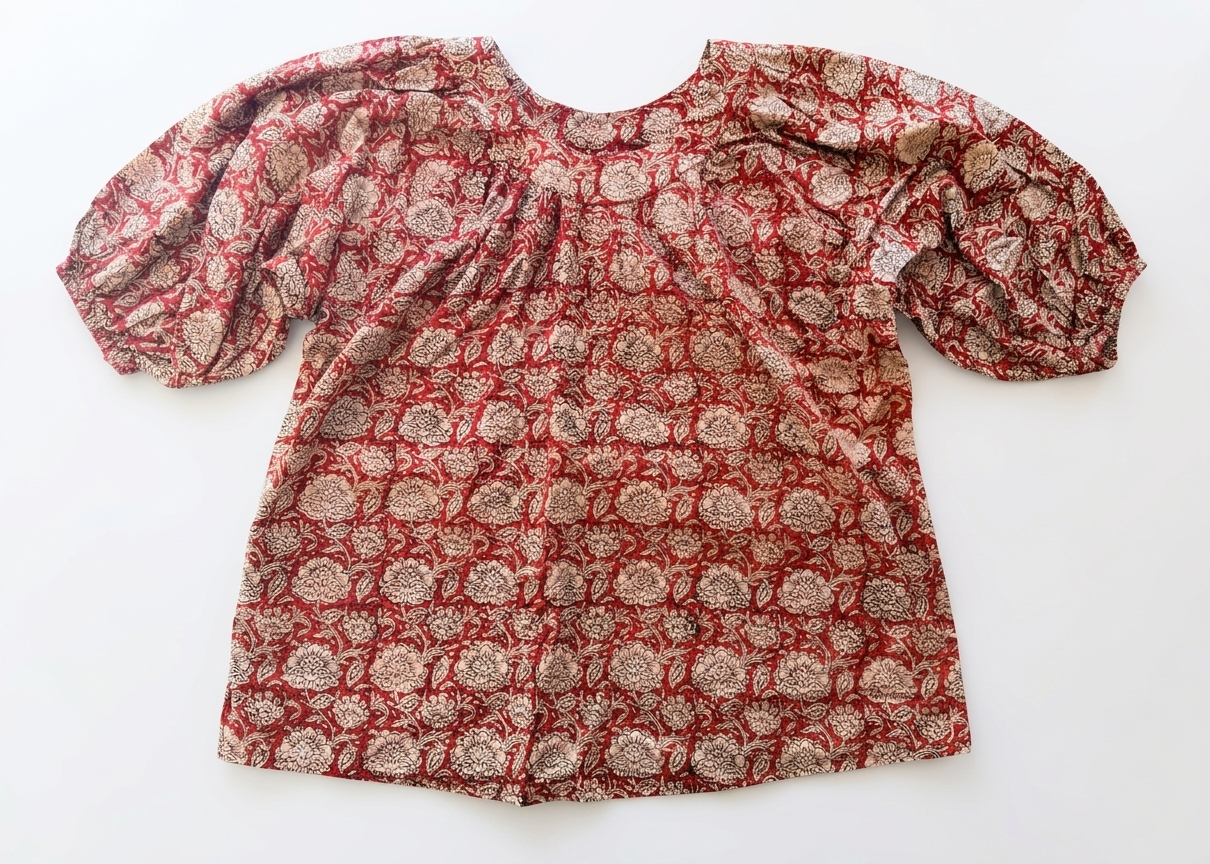 Block Printed Cotton Pleated Top