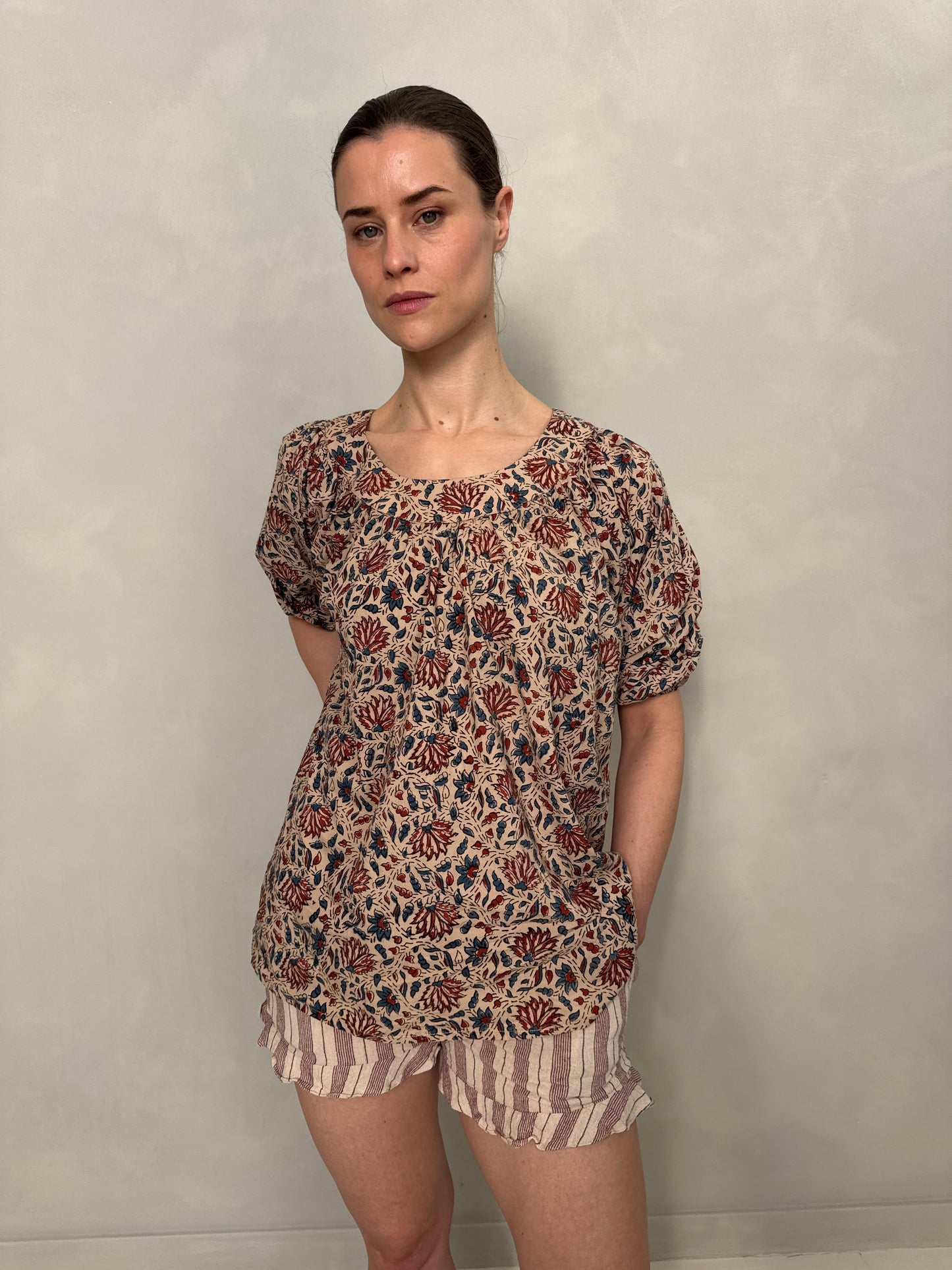 Block Printed Cotton Pleated Top