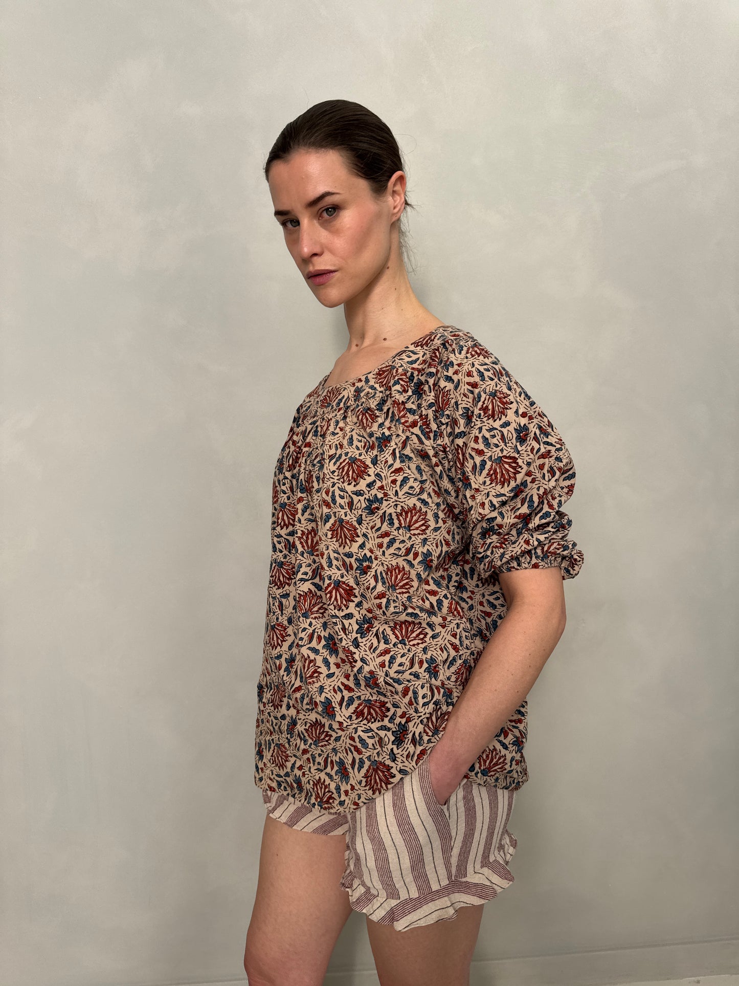 Block Printed Cotton Pleated Top