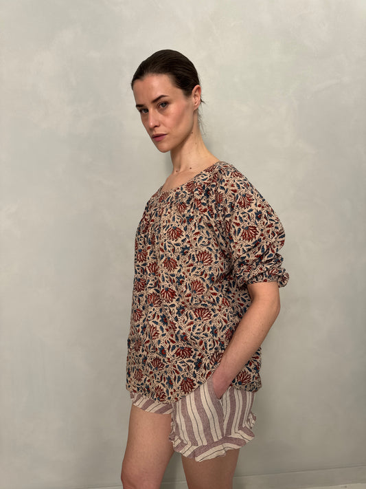 Block Printed Cotton Pleated Top