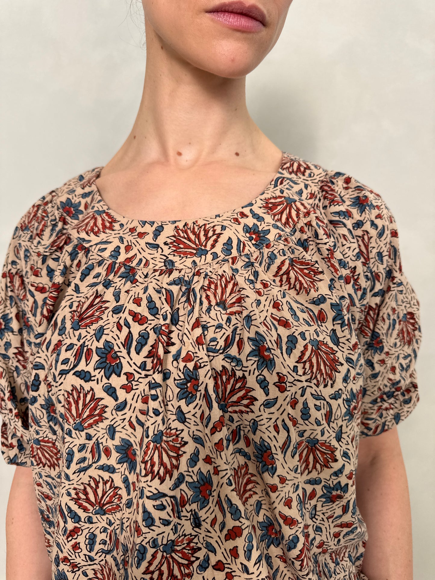 Block Printed Cotton Pleated Top