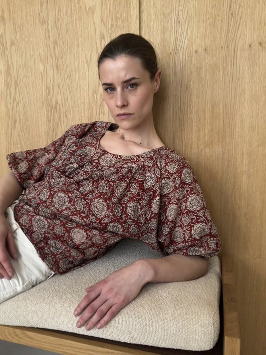 Block Printed Cotton Pleated Top
